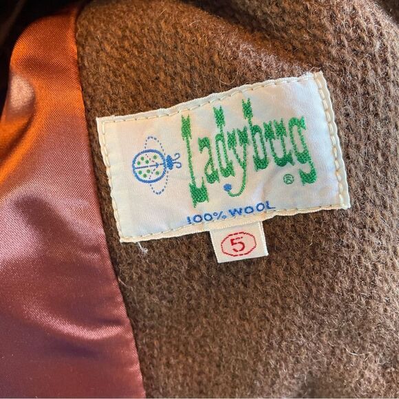 Vintage Ladybug 100% wool coat brown size 5 juniors women’s 1960s jacket belted - Picture 5 of 13